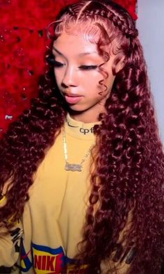 Curly Wig Hair Styles For Black Women, Frontal Pigtail Hairstyles, 30 Inch Curly Wig Hairstyles, Deep Wave Lace Front Wigs Hairstyles, Baddie Christmas Hairstyles, Lace Frontal Curly Hairstyle, Cute Deep Wave Wig Hairstyles, Styles On Wigs Black Women, Red Birthday Hair