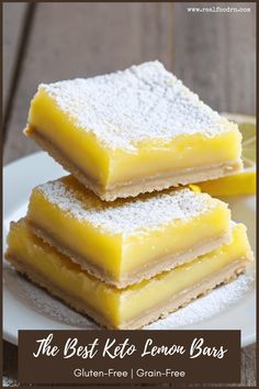 three lemon bars stacked on top of each other