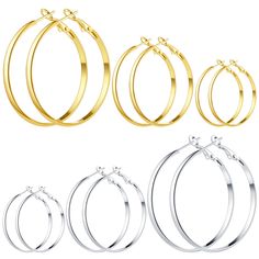 PRICES MAY VARY. Hoop Earrings Set: One order includes 6 Pairs different size of silver hoop and gold hoop earrings set for women; 3mm Wide flat round shape overall design hoop earrings fitting different face shapes, (30mm/40mm/50mm）One set gold hoop earrings are really simply gorgeous, which can enrich your collocation, and meet your various occasions and wearing needs, enhance your daily fashion earrings Jewelry decoration color。 Stainless Steel Materials: Hypoallergenic gold silver hoop earri Gold Hoops Earrings, Different Face Shapes, Small Hoop Earrings, Hoop Earring Sets, Hoops Earrings, Overall Design, Gold Hoops, Jewelry Earrings Hoops, Silver Hoops