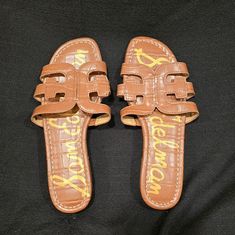 Sam Edelman Brown Sandals, Size 6.5, New - Never Worn! Tan Leather Footbed Slip-on Sandals, Tan Slip-on Sandals With Branded Insole, Tan Sandals With Cushioned Footbed And Flat Heel, Casual Open Toe Tan Sandals, Casual Tan Open Toe Sandals, Tan Synthetic Open Toe Sandals, Flat Tan Sandals With Leather Footbed, Tan Open Toe Sandals With Cushioned Footbed, Tan Slip-on Sandals For Spring