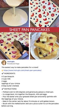 the instructions for how to make sheet pan pancakes