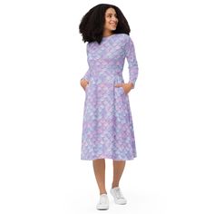 Introducing our All-Over-Print Women's Midi Dress, a fusion of style, comfort, and versatility! 🌟 * 🎨 **300+ Unique Designs Vibrant prints that never fade. * 🌺 **Luxurious Fabric 95% polyester, 5% elastane for a soft, flowy feel. * 👗 **Flattering Fit Fitted waist and flared bottom for a beautiful silhouette. * 🧥 **Long Sleeves Perfect for any season. * 👛 **Pockets Convenient side pockets for essentials. * 👠 **Versatile Ideal for evening parties, date nights, office wear, and casual outing Midi Dress Evening, Party Dress Plus Size, Watercolor Floral Dress, 4th Of July Dresses, Sea Dress, Patriotic Dresses, Belle Silhouette, Nautical Dress, Mermaid Gifts