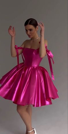 Pink Dress Barbie Aesthetic, Barbie Pink Dresses, Barbie Inspired Fits, Prom Dresses Ideas Short, Barbie Pink Dress Outfits, Pink Fancy Outfits, Barbie Inspo Outfits, Barbie Prom Dress, Glam Dress Short