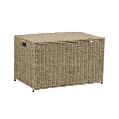 an outdoor wicker storage box with wheels