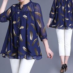 Printed Chiffon Blouse, Women Chiffon Blouse, Chiffon Tops Blouses, Blouse Summer, Straight Clothes, Elegant Outfits, Shirt Female, Female Clothing, Loose Pullover