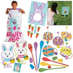 Add some fun activities to your Easter egg hunt beyond searching for eggs with this helpful kit! Full of Easter-themed games, this kit is the perfect addition to any Easter celebration with kids (or kids at heart!) in attendance. Make your Easter egg hunt feel more like a carnival of fun with these Easter games! (16 pcs. per unit)

Includes:
o 1 Wooden Easter Bunny Carrot Toss Game (7 pcs. per unit; stand, 15" x 28".)
o 1 Bunny Bucket Toss Game (Includes 2 buckets with straps and 12 plastic ball Large Plastic Easter Eggs, Easter Egg Hunt Games, Egg Hunt Games, Golden Egg Easter, Easter Theme Party, Wooden Easter Bunny, Easter Party Games, Easter Egg Fillers, Kids At Heart