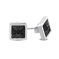 Dressed up or down, these black diamond accent sunburst square stud earrings for men are a sophisticated choice. Created in sleek sterling silver Each earring features a round black diamond accent in an artful square-shaped sunburst-like setting that enhances size and shine. The polished frame adds a sleek touch. These post earrings secure comfortably with friction backs. Modern Sterling Silver Jewelry With Black Diamonds, Square Stud Earrings, Stud Earrings For Men, Earrings For Men, Peoples Jewellers, Square Earrings Studs, Square Stud, Sterling Silver Earrings Studs, Black Diamond