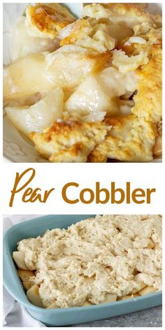 two pictures with different types of food in the bottom and top one is chicken cobbler