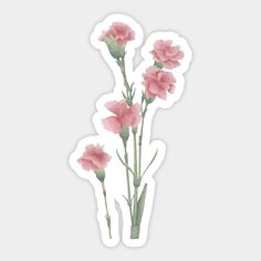 three pink flowers stickers on a white background