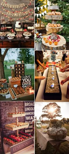 a collage of pictures showing different desserts and food items in various stages of creation