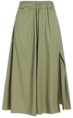 Casual Green Maxi Skirt For Work, Khaki Midi Skirt For Spring, Khaki Flowy Skirt For Spring, Khaki Midi Skirt For Summer, Chic Green Maxi Skirt With Pockets, Olive Green Midi Skirt, Black Denim Midi Skirt, Long Tiered Skirt, Green Midi Skirt