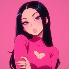 Cartoon Profile Pics Pink, Cartoon Pfp Girl, Cute Pink Profile Pictures, Pretty Cartoon Characters, Girly Art Pretty, Girl With Pink Hair Art, Baddie In Pink, Girl Cartoon Aesthetic, Aesthetic Girl Cartoon