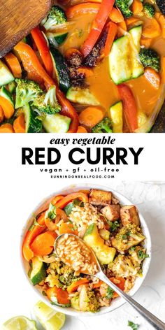 two pictures with different types of food in them and the title says easy vegetable red curry