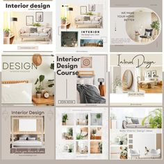 the interior design course is shown in several different styles and colors, including beiges, white