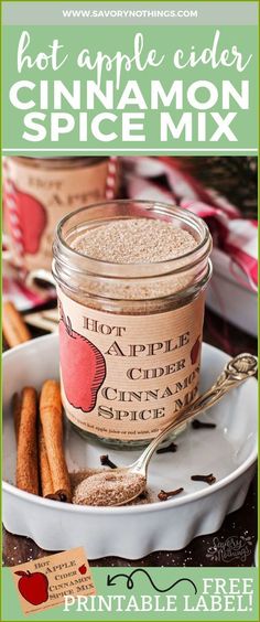 hot apple cider spice mix in a glass jar with cinnamon sticks on the side