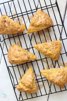 six pastries cooling on a wire rack