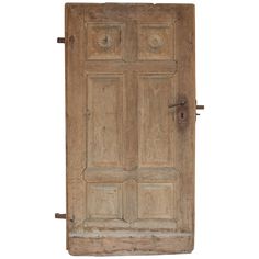 an old wooden door is open on a white background