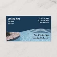 a business card with an image of a swimming pool and steps in the water on it