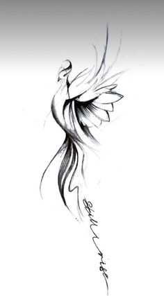 a black and white drawing of a bird with writing on it's back side