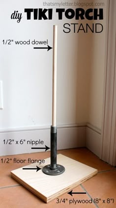 the diy tiki torch stand is shown with measurements