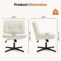 an image of a white office chair with measurements