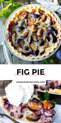 two different pies sitting on top of each other with the words fig pie above them