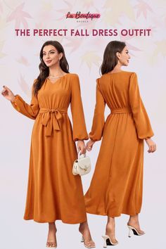 Embrace autumn in style with our Tie Waist Puff Sleeve Maxi Dress. This elegant fall dress outfit features a tied waist for a flattering silhouette. Crafted from 100% polyester, it offers an opaque and structured feel, perfect for the season. While it doesn't stretch, the dress is comfortable and not lined. Don't miss our exclusive Halloween sale - Buy 1 Dress, Get 1 FREE! Use code 'SPOOKY' at checkout and elevate your fall fashion with this timeless piece. Maxi Dress Outfit Ideas, Puff Sleeve Maxi Dress, Maxi Dress Outfit, Fall Dress Outfit, Elegant Fall, Ideas For Weddings, Fall Dress, Free Use, Stunning Outfits