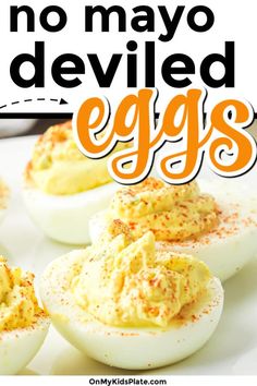 an image of deviled eggs with text overlay