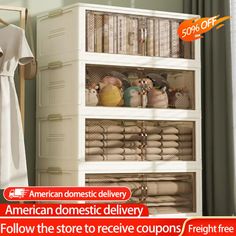 an american domestic delivery store ad with clothes on racks and t - shirts hanging up