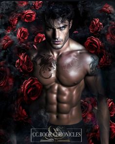 a shirtless man surrounded by roses with the words co - book chronicles on his chest