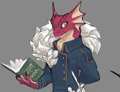 a dragon dressed in uniform holding a book