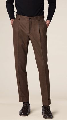 Dress Pants And Loafers Men, Dress Pants Men Casual, Brown Plaid Pants Outfit Men, Brown Dress Shirt Outfit Men, Men’s Slacks, Brown Slacks Men Outfits, Mens Slacks Outfit, Brown Dress Pants Men, Dark Brown Pants Outfit Men