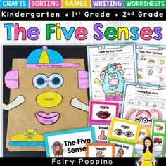 the five sense worksheets for children with pictures and words on them, including an image