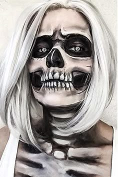 Amazing Halloween Costumes, Skeleton Makeup, Cool Halloween Makeup, Horror Makeup