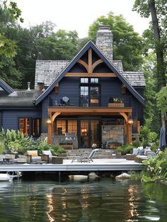 a house with a dock in front of it