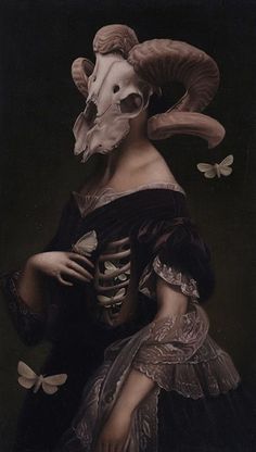 a painting of a woman wearing a mask and holding a butterfly