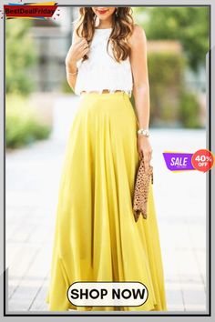 Chiffon High Waist Maxi Skirts Flowy Casual Maxi Skirt For Party, Casual Flowy Maxi Skirt For Party, Spring Party Flowy Maxi Skirt, Flowy Maxi Skirt For Spring Party, Yellow Wide Leg Maxi Skirt For Spring, Chiffon Wide Leg Maxi Skirt For Spring, Spring Chiffon Maxi Wide Leg Skirt, Spring Chiffon Maxi Skirt, Beach Flared Chiffon Skirt