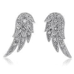 Silver Tone Angel Wings Stud Post Earrings from Berricle - Price: $17.99 Angel Wings Jewelry, Wing Jewelry, Heart Shaped Pendant Necklace, Angel Wing Earrings, Cz Stud Earrings, Wing Earrings, Classic Jewelry, Lovely Jewellery, Cuff Earrings