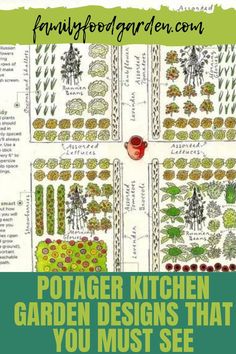 a garden plot with text overlaying the image and below it that reads, potage kitchen garden designs that you must see