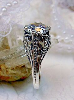 White CZ Ring, Art Deco Floral Sterling Silver Filigree (Custom-Made)* D158 | eBay Filigree Rings, Unique Sterling Silver Jewelry, Art Deco Floral, Goth Wedding, Rings Jewelry Fashion, Ring Art Deco, Deco Floral, Sterling Silver Filigree, Floral White