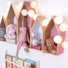 a tweep with an image of some houses and teddy bears on the shelf