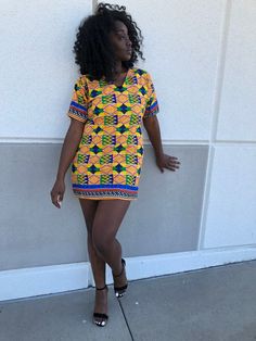 African Dresses For Women Ankara, African Dress For Women, Shift Dresses Work, Kente Print, Dress African, Polycotton Fabric, African Ankara, Knee Length Shorts, African Dresses For Women