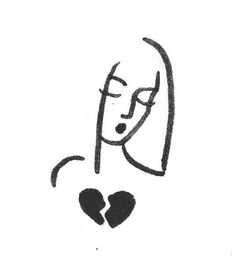 a black and white drawing of a woman's face with two hearts on it