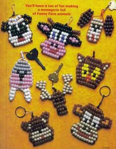 an advertisement for beading with beads and other items from the 80s's, including key