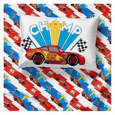 a pillow that has a car on it and the words,'champ 95 '