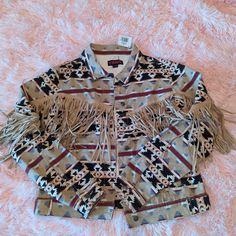 Rock&Roll Aztec Jacket Size Medium! New With Tags Beige Winter Outerwear For Festivals, Casual Fall Outerwear For Rodeo, Casual Brown Outerwear For Rodeo, Fringe Long Sleeve Outerwear For Rodeo, Long Sleeve Fringe Outerwear For Rodeo, Trendy Long Sleeve Festival Outerwear, Fitted Beige Outerwear For Festivals, Aztec Jacket, Cowgirl Jeans