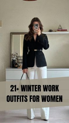 👗 Stay cozy and stylish at the office with these 21+ trendy winter work outfits for women. Mix and match different textures, colors, and patterns to create unique looks that reflect your individual style and personality. #WinterWorkWearInspo #FashionFoward London Office Wear Women, Navy Pants Outfit Winter, Winter Work Clothes Women, Winter 2025 Work Outfits, How To Dress For Work, Woman’s Business Casual, Doctors Office Outfit, Women Corporate Attire, Winter Work Outfits 2025