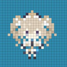 a cross - stitch pattern of a dog's head in shades of blue and beige