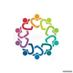 group of people holding hands in a circle logo design template, teamwork concept stock illustration