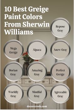 the 10 best gray paint colors from sherylin williams, including white and grey